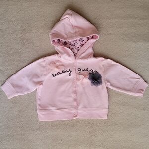 Guess Baby Girl Pink Hoodie Sweater 4 Snap Buttons Size 3-6 Months